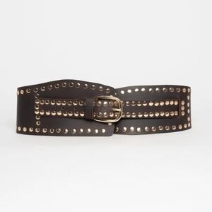 NWT Saddle Leather Studded Wide Belt In Brown